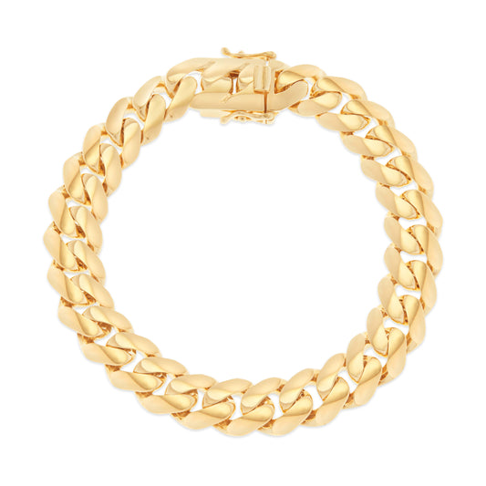 14k Hollow Yellow Gold Cuban Bracelet 11 mm