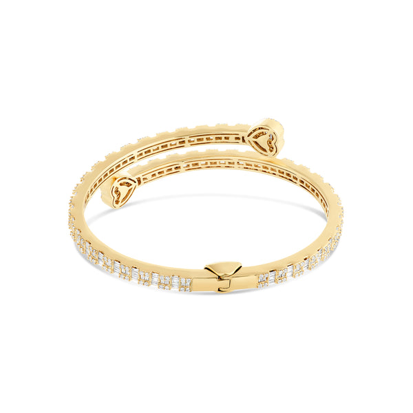 Baguette & Round Cut Diamond Open Cuff Heart Bangle Bracelet