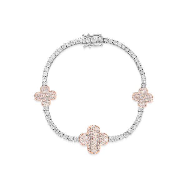 10K Rose Gold Clover on Tennis Bracelet
