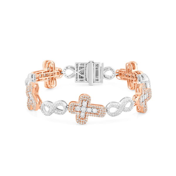 Two-Tone Rose & White Diamond Infinity and Cross Link Bracelet
