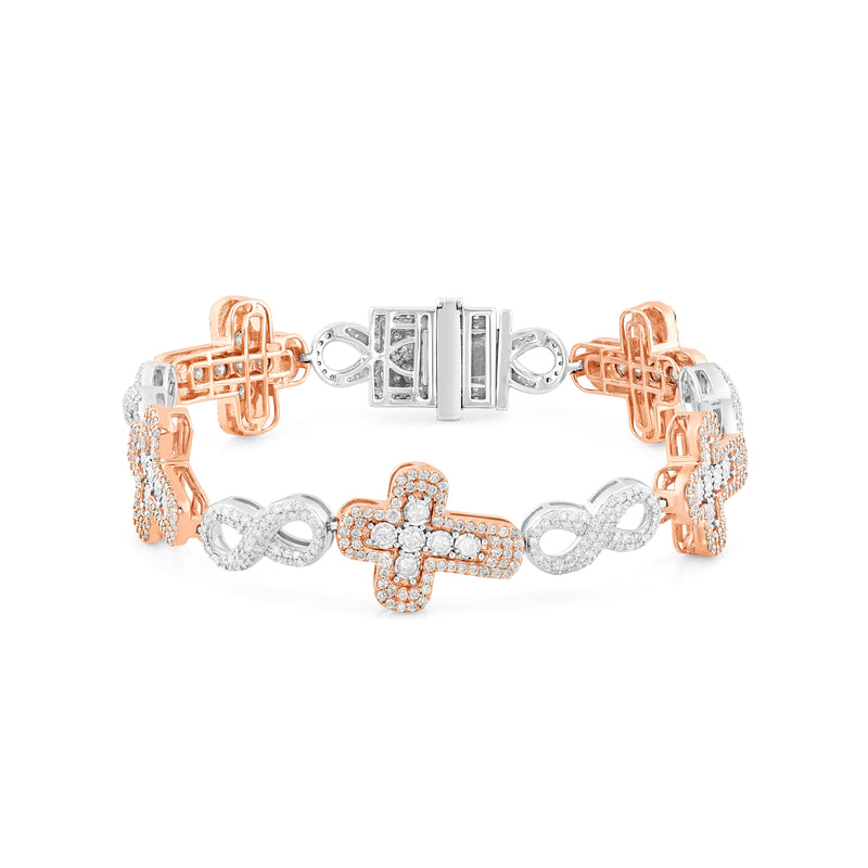 Two-Tone Rose & White Diamond Infinity and Cross Link Bracelet