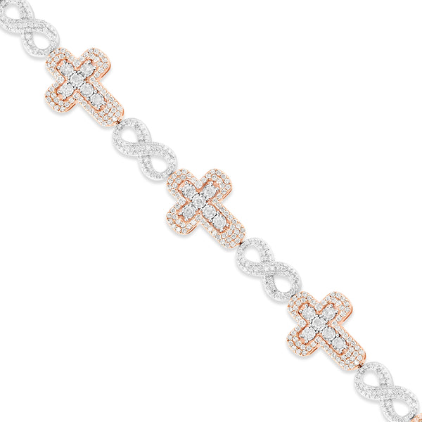 Two-Tone Rose & White Diamond Infinity and Cross Link Bracelet