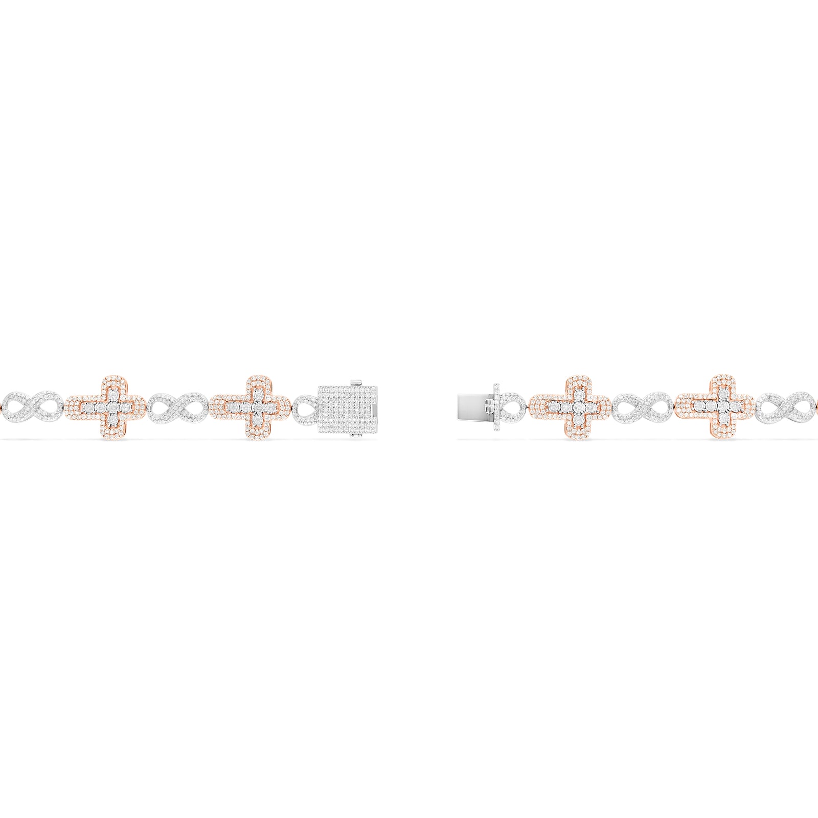 Two-Tone Rose & White Diamond Infinity and Cross Link Bracelet