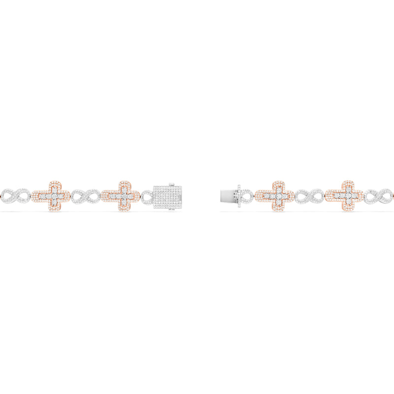 Two-Tone Rose & White Diamond Infinity and Cross Link Bracelet