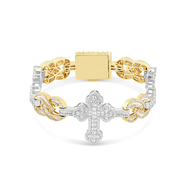 Two-Tone Yellow & White Gold Diamond Infinity and Cross Bracelet