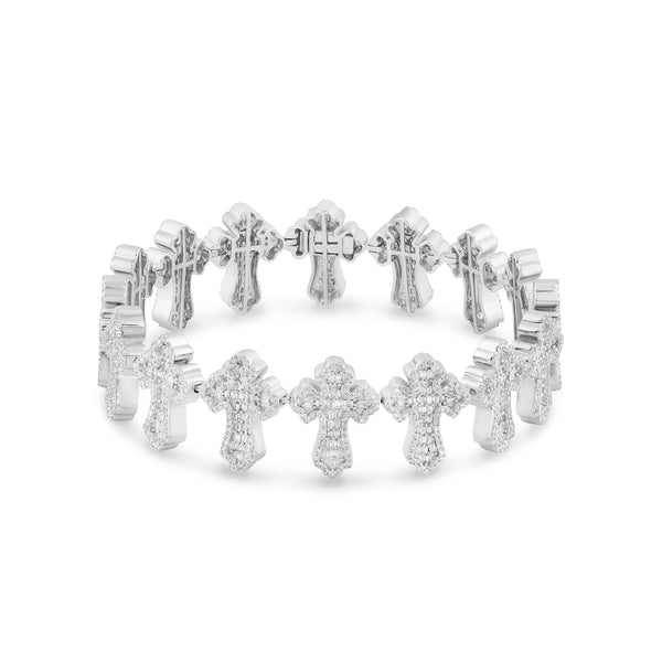 14k White Gold Diamond Cross Bracelet
