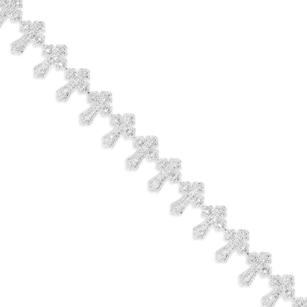 14k White Gold Diamond Cross Bracelet