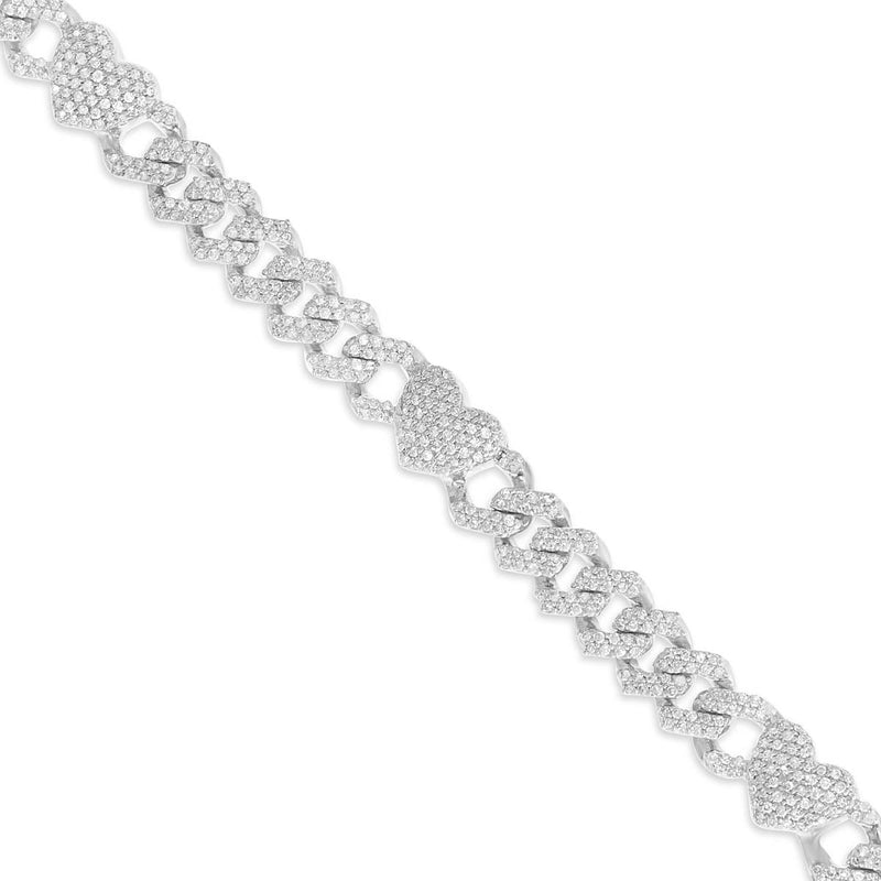 10K Gold 1.75ct Diamond Cuban Bracelet with Heart Motif Links