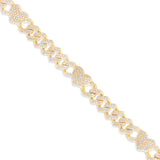 10K Gold 1.75ct Diamond Cuban Bracelet with Heart Motif Links