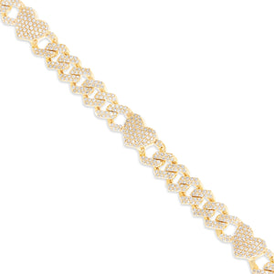 10K Gold 1.75ct Diamond Cuban Bracelet with Heart Motif Links