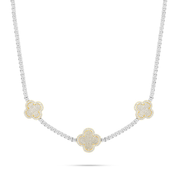 10K Two-Tone Gold Clover Diamond Tennis Chain