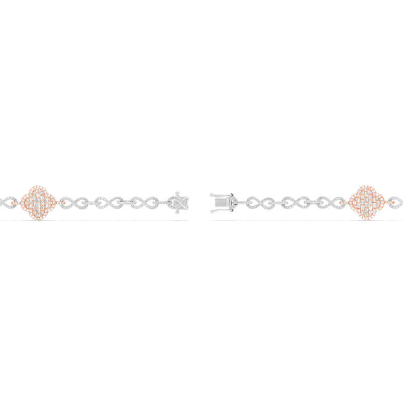 14 k Two-Tone Infinity Link Baguette Diamond Clover Chain, 6.8 carats