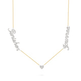 Yellow Gold and Diamond Custom 2-Name Necklace with Diamond Heart