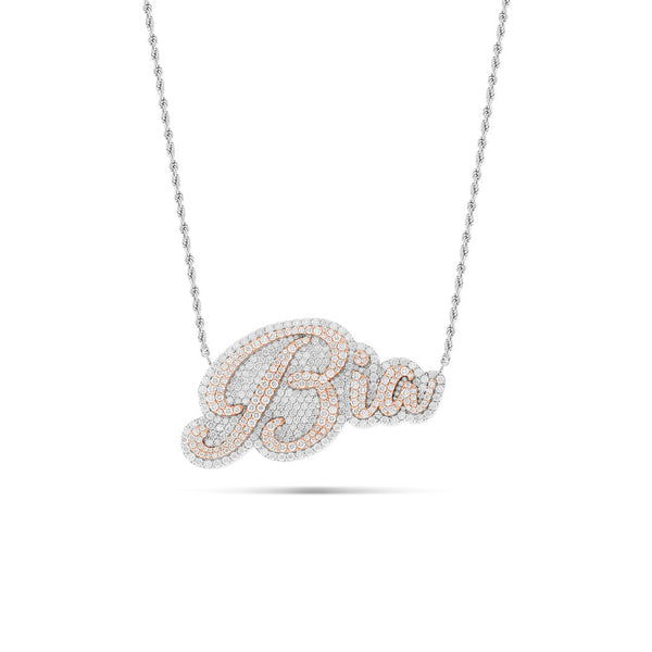 Customizable Bilevel Diamond Name Necklace on Rope Chain