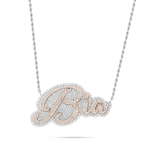 Customizable Bilevel Diamond Name Necklace on Rope Chain
