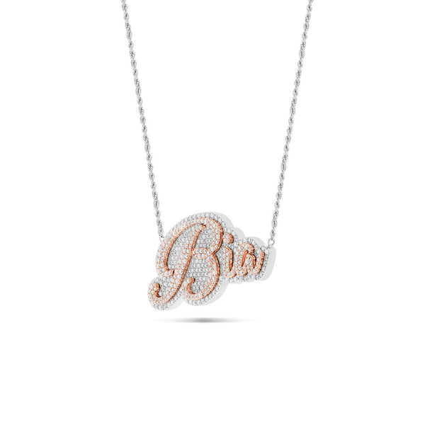 Customizable Bilevel Diamond Name Necklace on Rope Chain