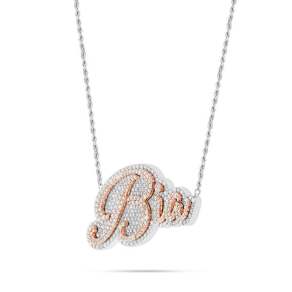 Customizable Bilevel Diamond Name Necklace on Rope Chain