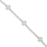 14K White Gold Diamond Clover on Cuban Chain