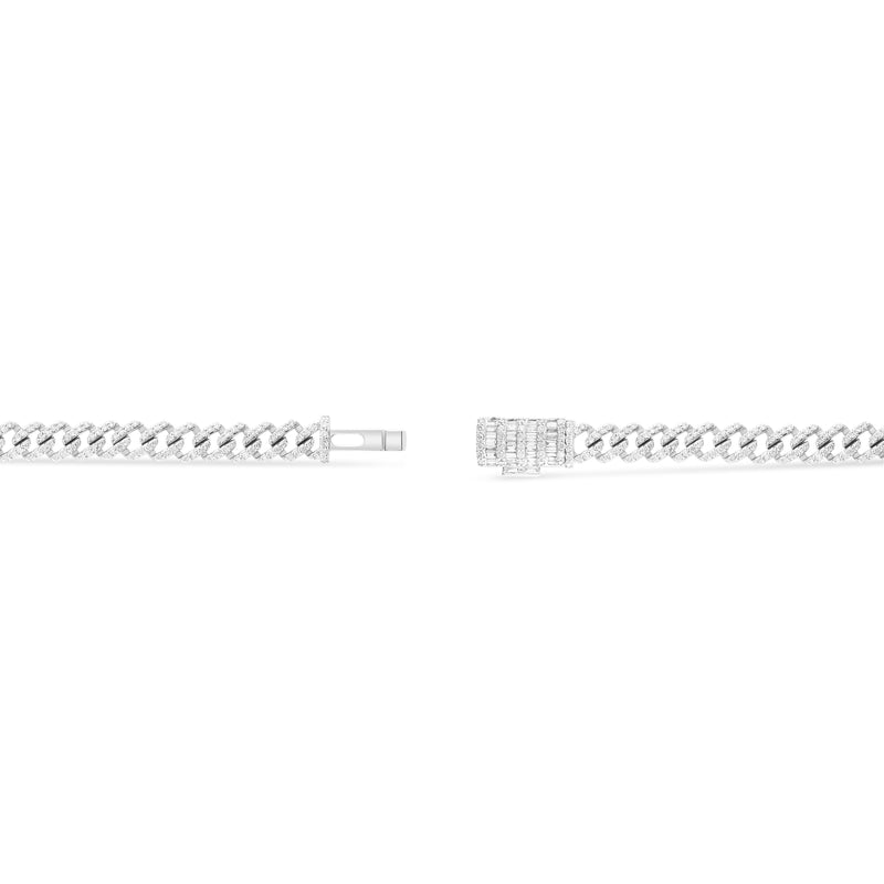 14K White Gold Diamond Clover on Cuban Chain