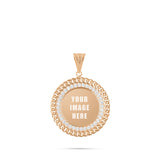 14K Gold Cuban Border Picture Pendant with Cubic Zirconia