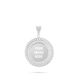 14K Gold Cuban Border Picture Pendant with Cubic Zirconia