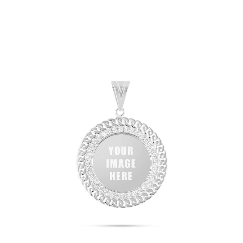 14K Gold Cuban Border Picture Pendant with Cubic Zirconia