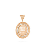 14K Gold Cuban Border Picture Pendant with Cubic Zirconia