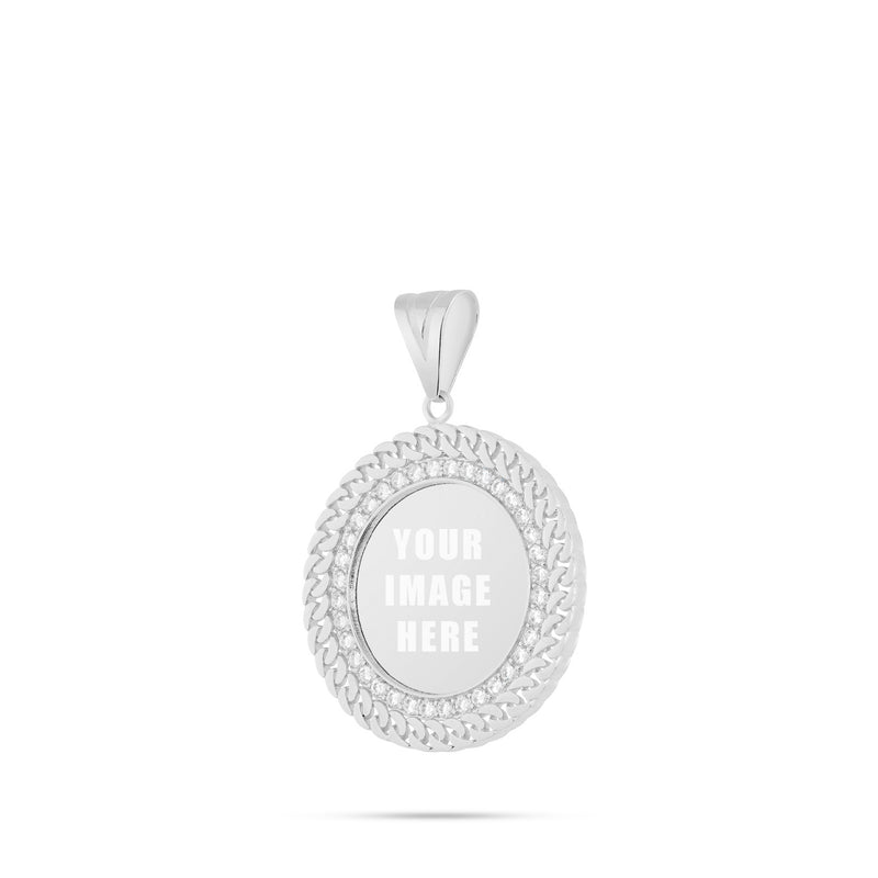 14K Gold Cuban Border Picture Pendant with Cubic Zirconia