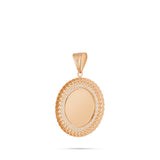 14K Gold Cuban Border Picture Pendant with Cubic Zirconia