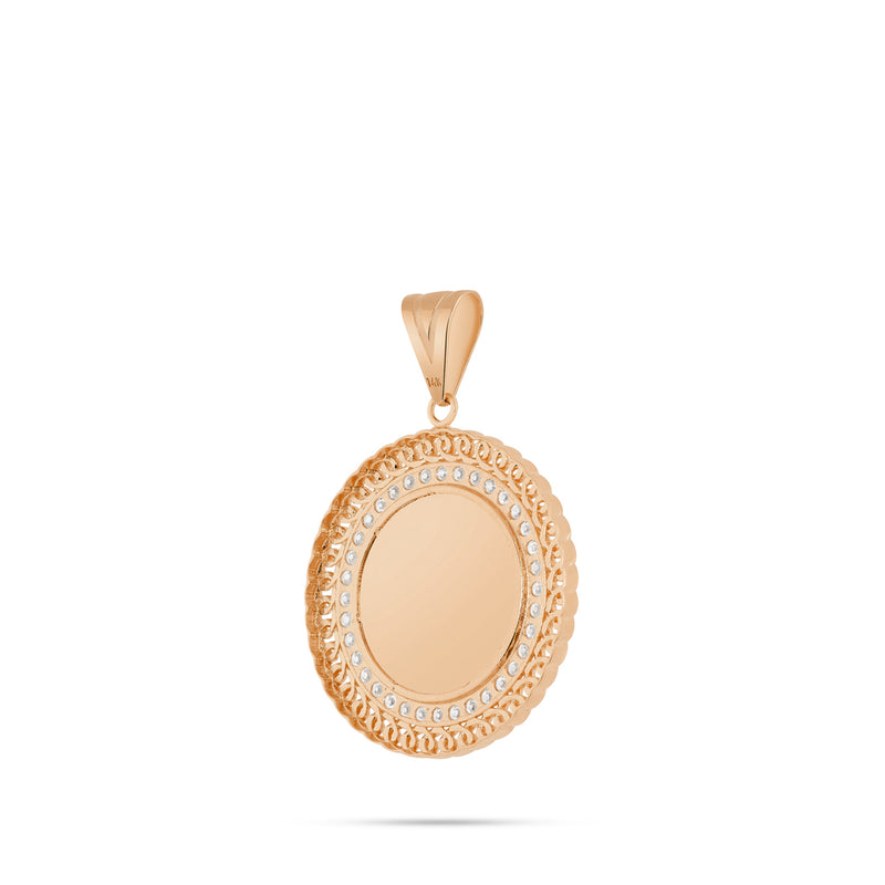 14K Gold Cuban Border Picture Pendant with Cubic Zirconia