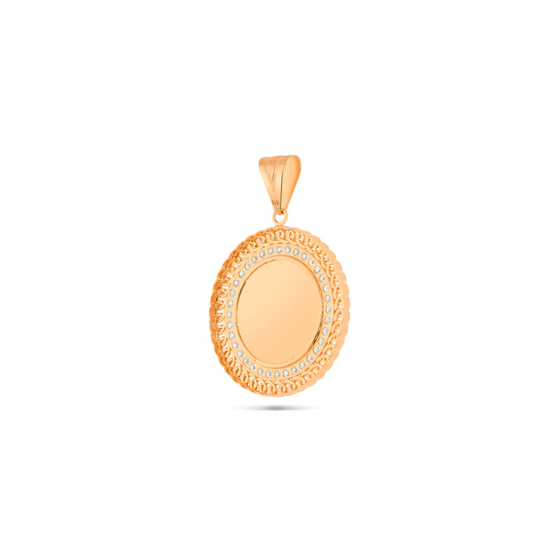 14K Gold Delicate Cuban Border Picture Pendant with Cubic Zirconia