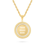 14K Gold Cuban Border Picture Pendant with Cubic Zirconia