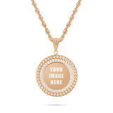 14K Gold Cuban Border Picture Pendant with Cubic Zirconia