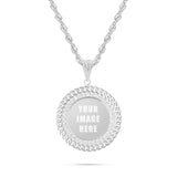14K Gold Cuban Border Picture Pendant with Cubic Zirconia