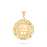 14K Gold Medium Cuban Border Picture Pendant with Cubic Zirconia