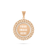 14K Gold Medium Cuban Border Picture Pendant with Cubic Zirconia