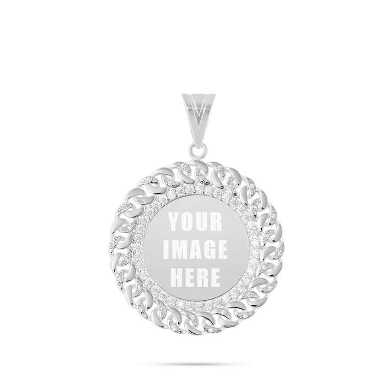 14K Gold Medium Cuban Border Picture Pendant with Cubic Zirconia