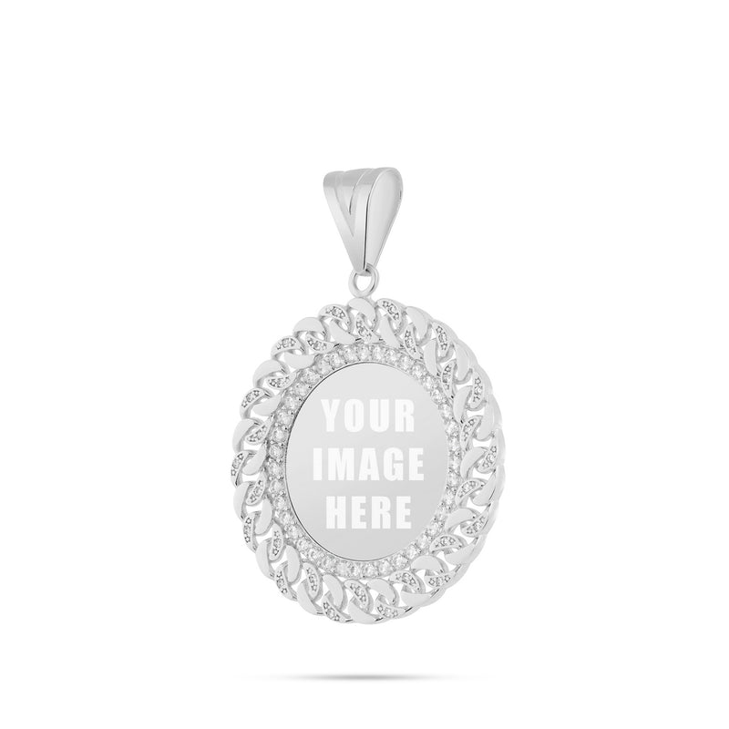 14K Gold Medium Cuban Border Picture Pendant with Cubic Zirconia