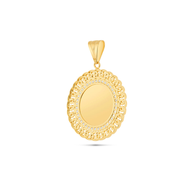 14K Gold Medium Cuban Border Picture Pendant with Cubic Zirconia