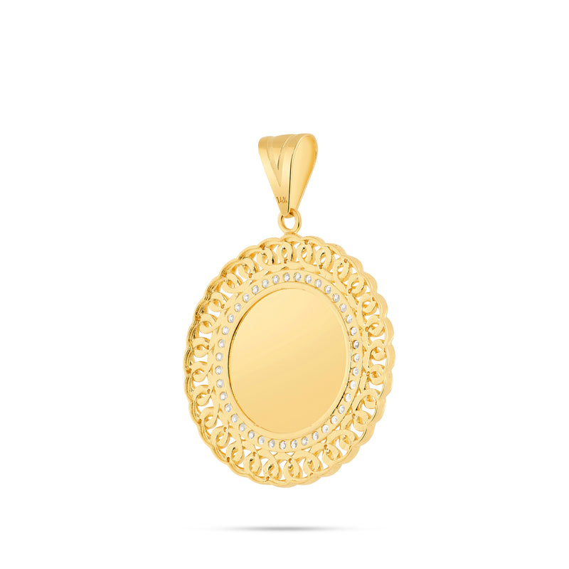 14K Gold Medium Cuban Border Picture Pendant with Cubic Zirconia