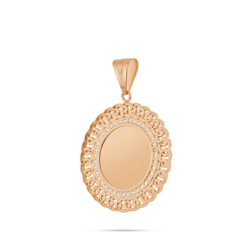 14K Gold Medium Cuban Border Picture Pendant with Cubic Zirconia