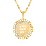 14K Gold Medium Cuban Border Picture Pendant with Cubic Zirconia