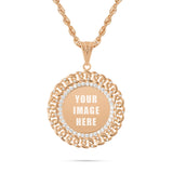 14K Gold Medium Cuban Border Picture Pendant with Cubic Zirconia