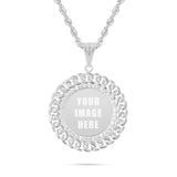 14K Gold Medium Cuban Border Picture Pendant with Cubic Zirconia