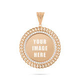 14K Gold Large Cuban Border Picture Pendant with Cubic Zirconia