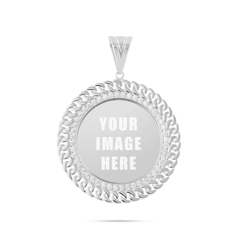 14K Gold Large Cuban Border Picture Pendant with Cubic Zirconia