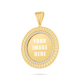 14K Gold Large Cuban Border Picture Pendant with Cubic Zirconia