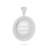 14K Gold Large Cuban Border Picture Pendant with Cubic Zirconia
