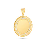 14K Gold Large Cuban Border Picture Pendant with Cubic Zirconia