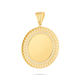 14K Gold Large Cuban Border Picture Pendant with Cubic Zirconia